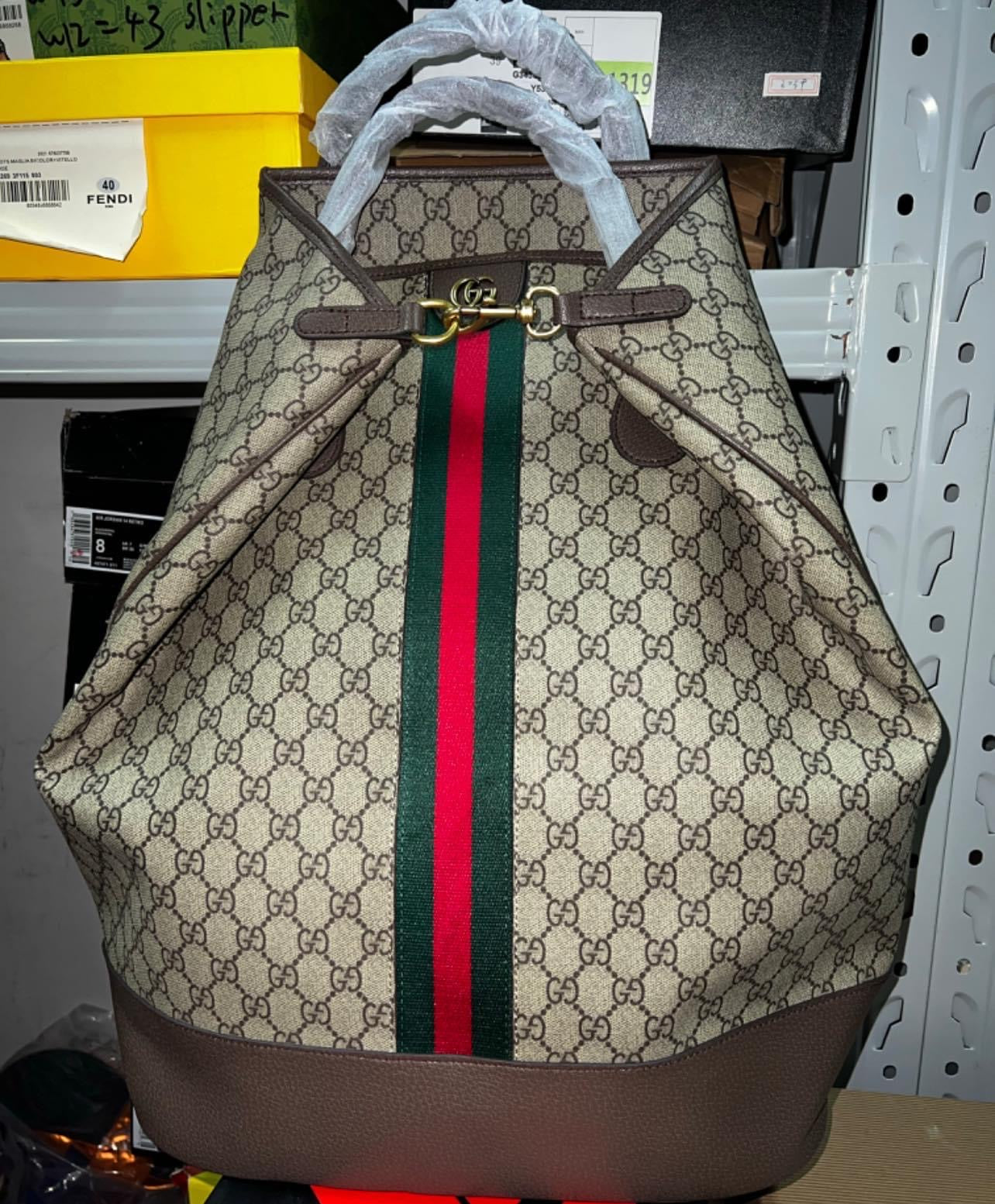 Tan Designer Book Bag with stripe