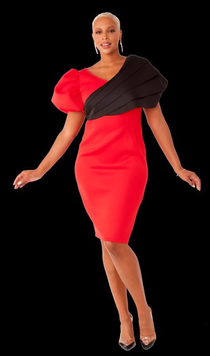 Fitted Red Dress Black Shoulder